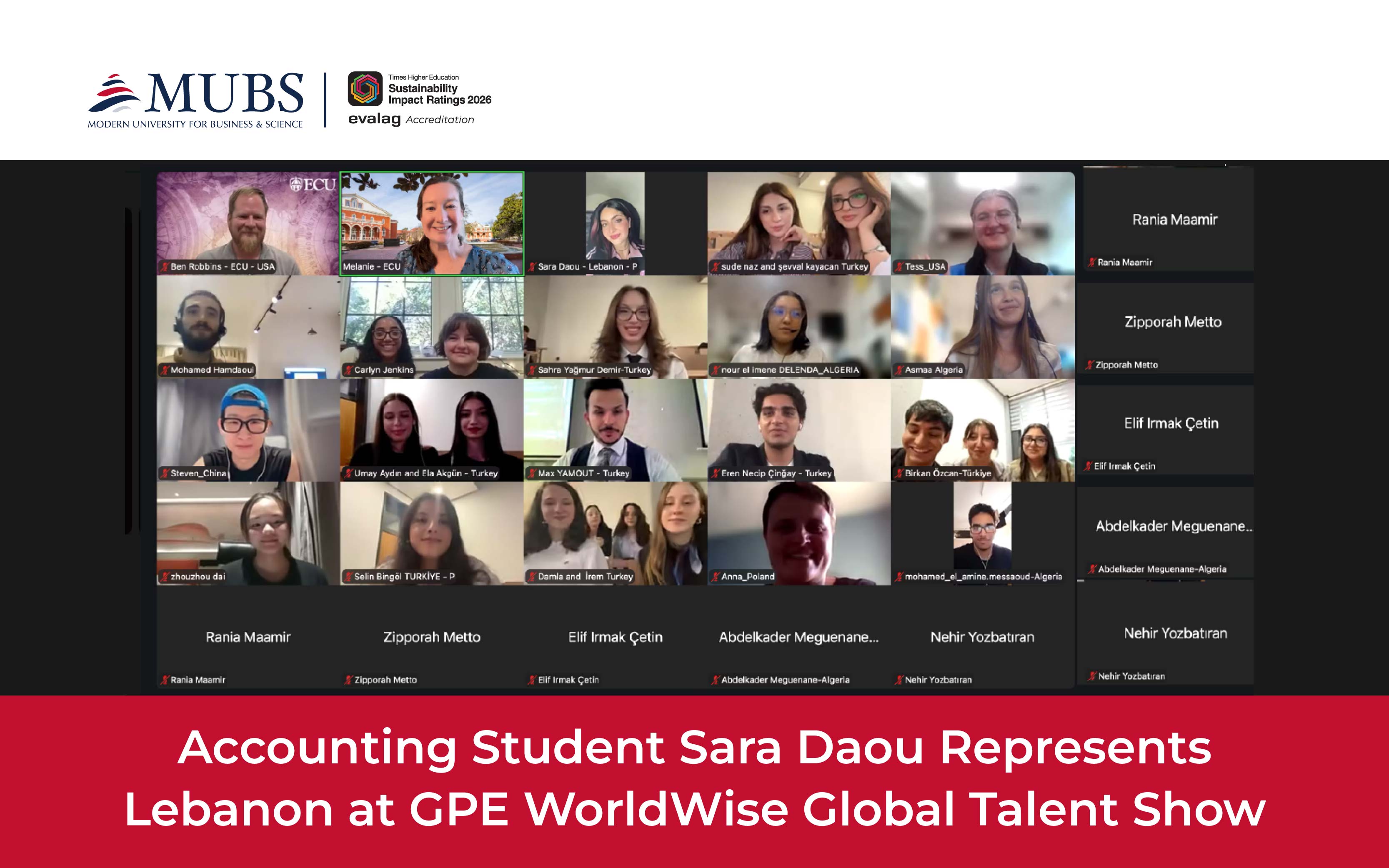 Accounting Student Sara Daou Represents Lebanon at GPE WorldWise Global Talent Show